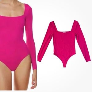 Babaton Contour Long Sleeve Square Neck Bodysuit Hot Pink Size M